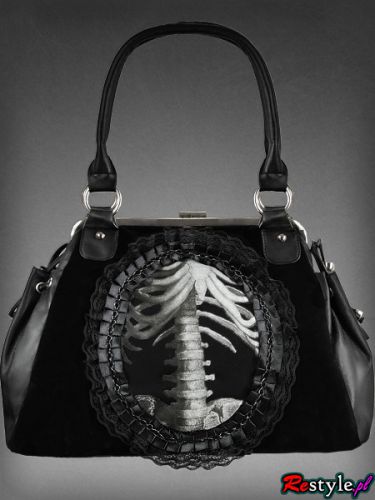 Сумка gothic handbag human skeleton in lace frame black velvet Re-Style gothic handbag human skeleton in lace frame black velvet Изображение 1