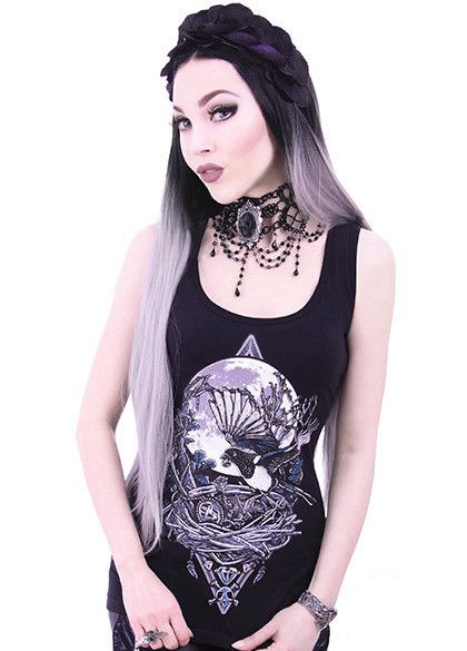  Tank top "MAGPIE" Moonlight, Gothic blouse, black singlet Re-Style Tank top "MAGPIE" Moonlight, Gothic blouse, black singlet  1