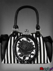 Сумка Black rose neo-victorian bag in black and white vertical stripes Re-Style Black rose neo-victorian bag in black and white vertical stripes - маленькая картинка