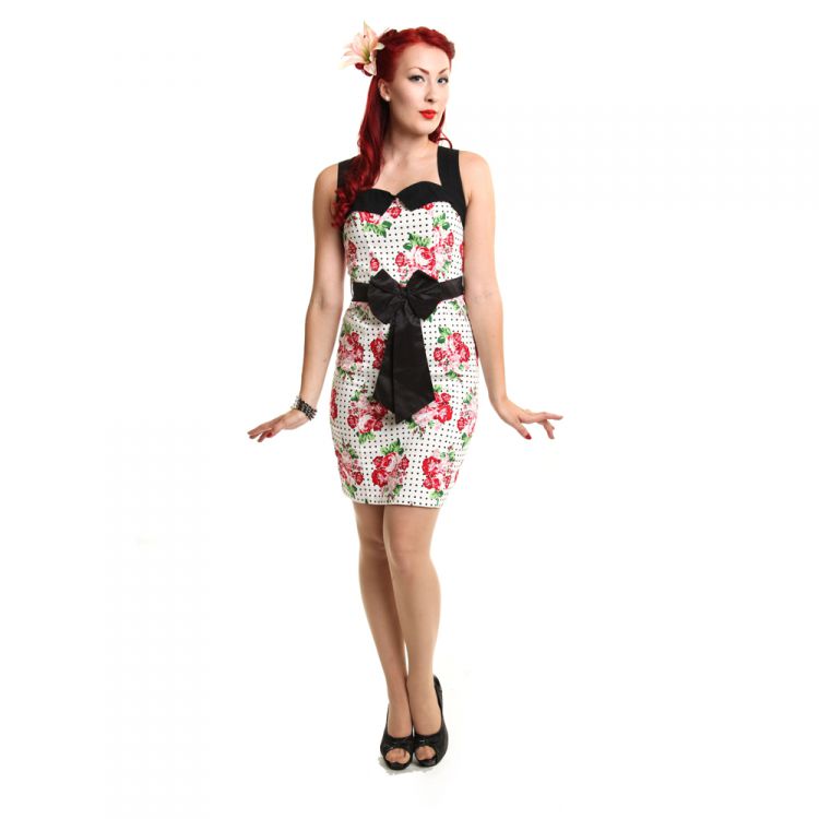  OPHELIA DRESS LADIES ROSE POLKA WHITE Rockabella D-OPHELIA-RPW  1