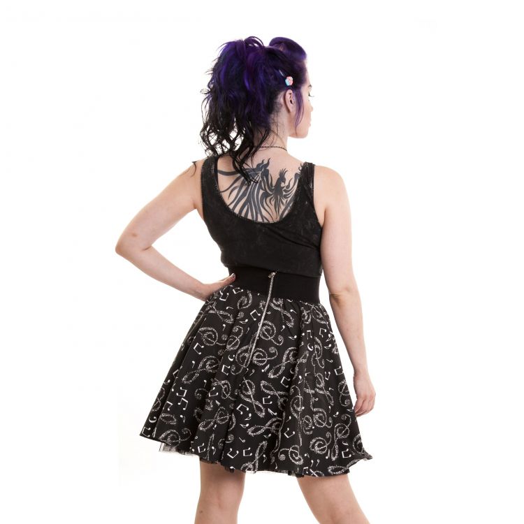  SWING SKIRT LADIES BLACK/WHITE CLEFF Rockabella S-SWING-BW  2