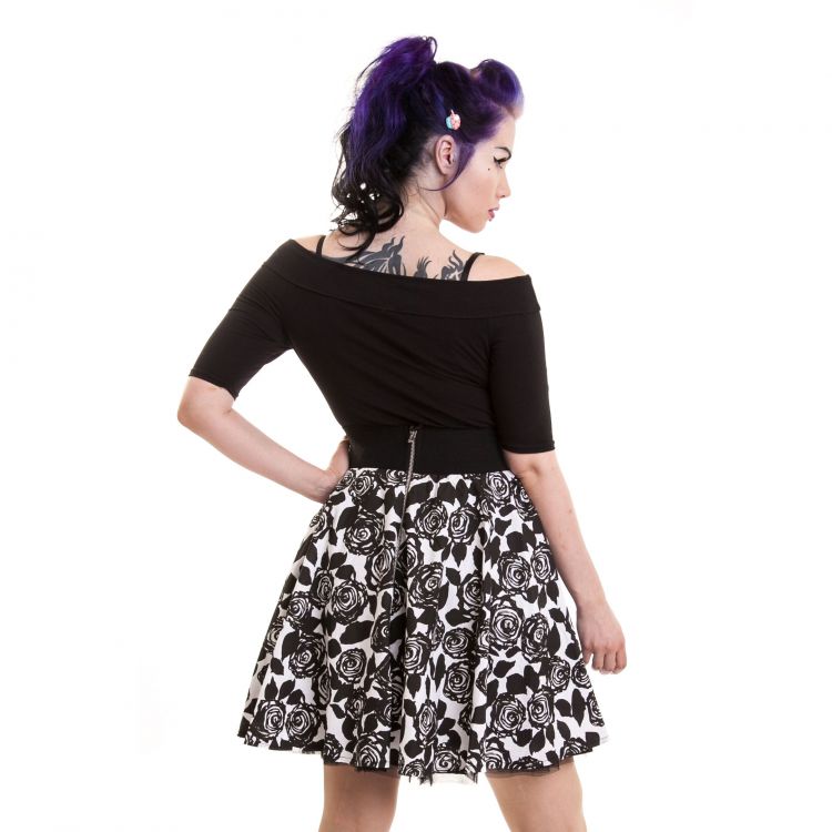 SWING SKIRT LADIES WHITE/BLACKROSE Rockabella S-SWING-WB  2