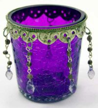Подсвечник T-Light Holder Purple Glass Cup With Beads H7cm Cleopatra 98915 - маленькая картинка