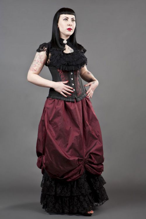  Alexandra victorian maxi skirt in burgundy taffeta Burleska alexandra-skirt-black-taffeta  1