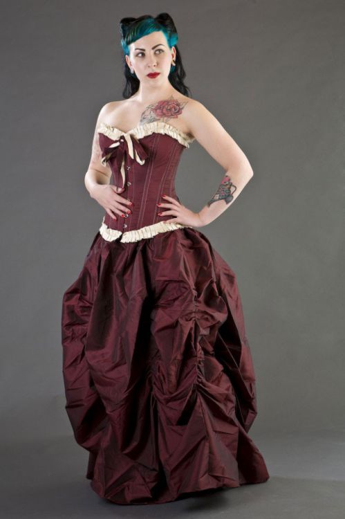  Bijou overbust steel boned corset in burgundy & cream taffeta Burleska bijou-overbust-corset-burgundy-cream  1