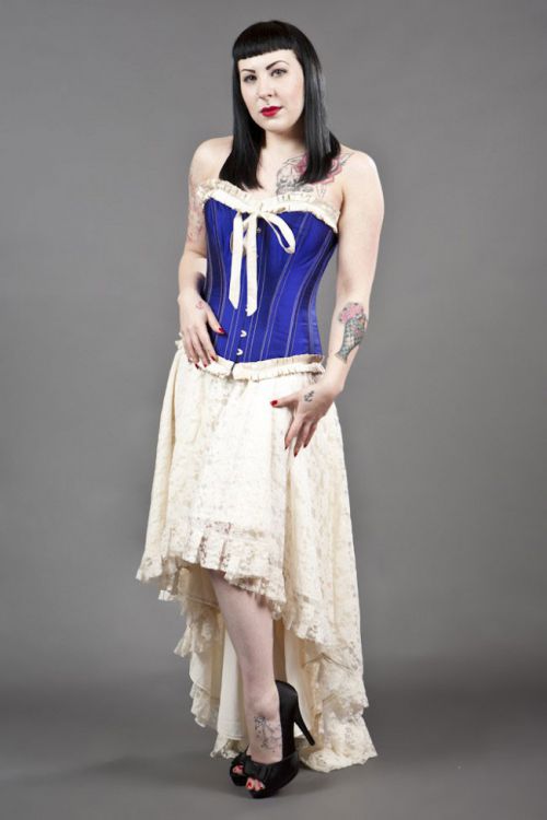  Bijou overbust steel boned corset in navy blue & cream taffeta Burleska bijou-overbust-corset-navy-cream  1