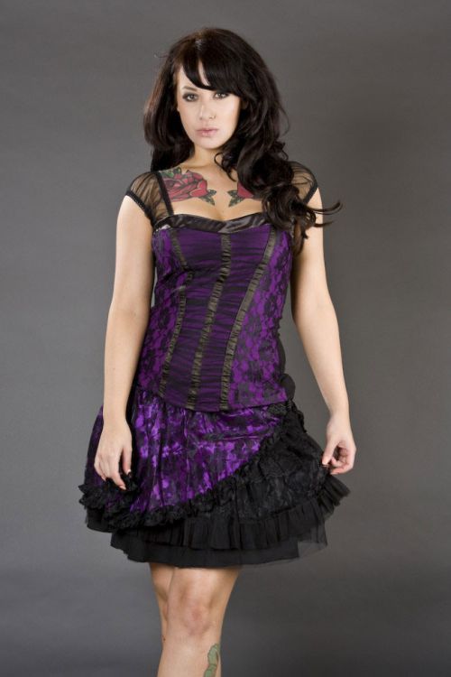 Candy mini flare skirt in purple satin and black lace overlay Burleska candy-skirt-purple-black-lace  1