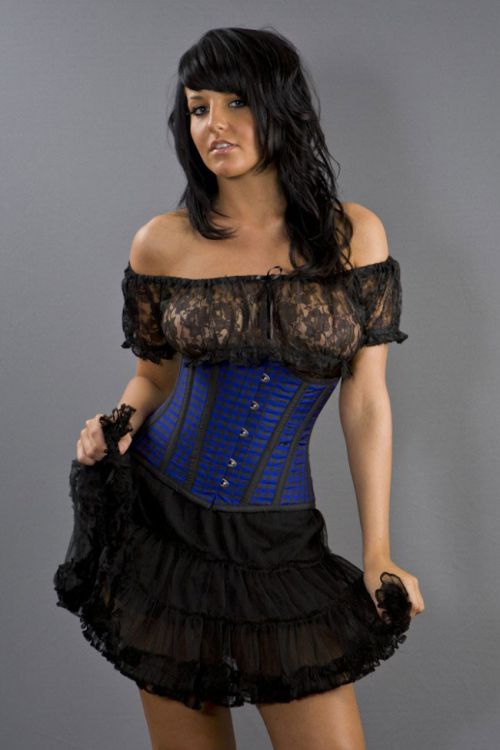  Candy underbust steel boned rockabilly corset in navy blue gingham Burleska candy-underbust-corset-blue-gingham  1