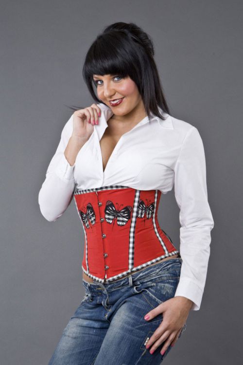  Candy underbust waist training corset in red and gingham butterfly design Burleska candy-underbust-corset-red-gingham-butterfly  1