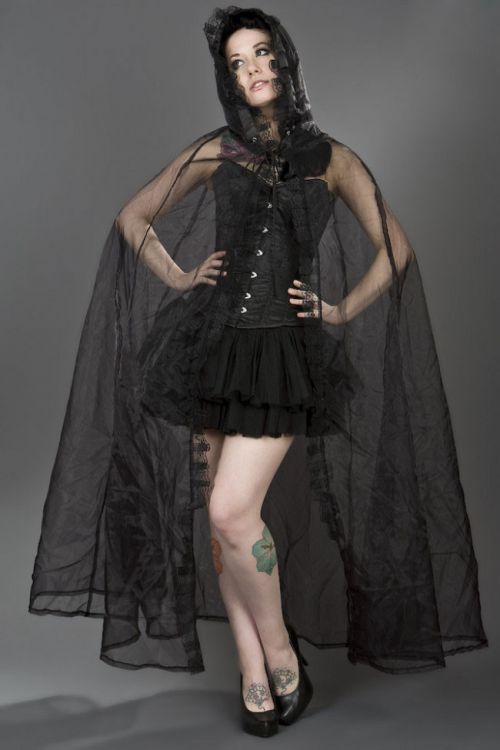  Hooded victorian gothic cape in black organza Burleska cape-black-organza  1