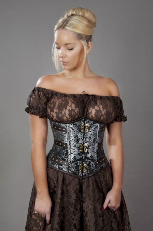  C-Lock underbust steampunk corset in silver king brocade Burleska c-lock-underbust-corset-silver-king-brocade  1