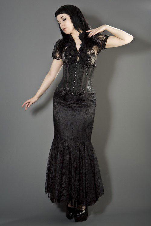  Daisy underbust burlesque corset in black scroll brocade Burleska daisy-underbust-corset-black-scroll  1