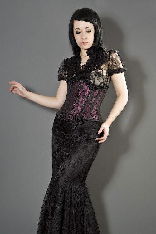  Daisy underbust burlesque corset in magenta scroll brocade Burleska daisy-underbust-corset-magenta-scroll  1