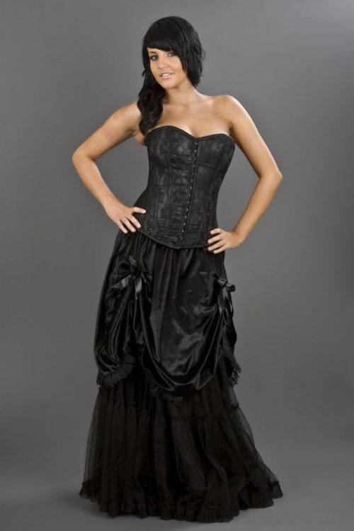  Devine overbust lace up corset in black satin & black lace overlay Burleska devine-overbust-corset-black-black-lace  1