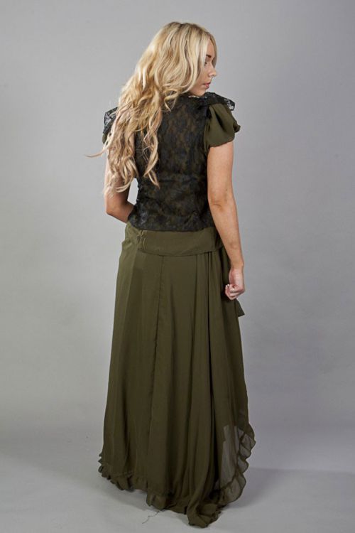  Elizium long victorian skirt in olive green chiffon Burleska elizium-skirt-olive-chiffon  2