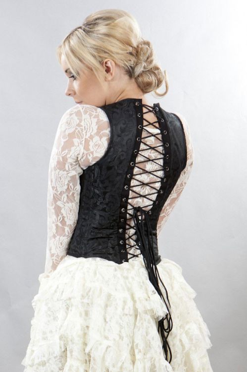  Juliette burlesque underbust halter corset in black scroll brocade Burleska juliette-underbust-corset-black-scroll  2