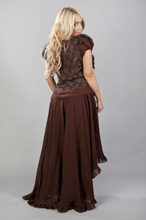  Katie victorian shirt with frills in brown chiffon & brown lace Burleska katie-shirt-brown-chiffon  2