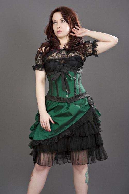  Lily underbust steel boned waist training corset in green taffeta Burleska lily-underbust-corset-green-taffeta  1