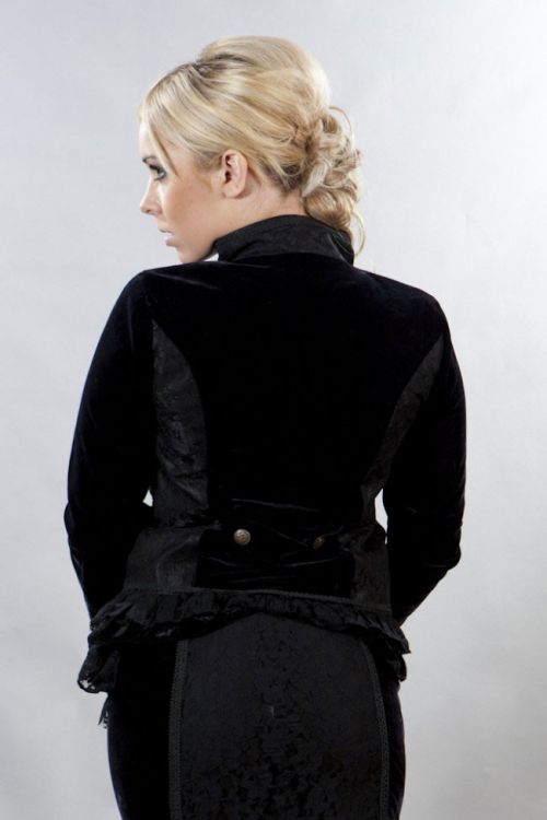  Medusa tailored women's black gothic velvet jacket Burleska medusa-jacket-black-flock-black-lace  2
