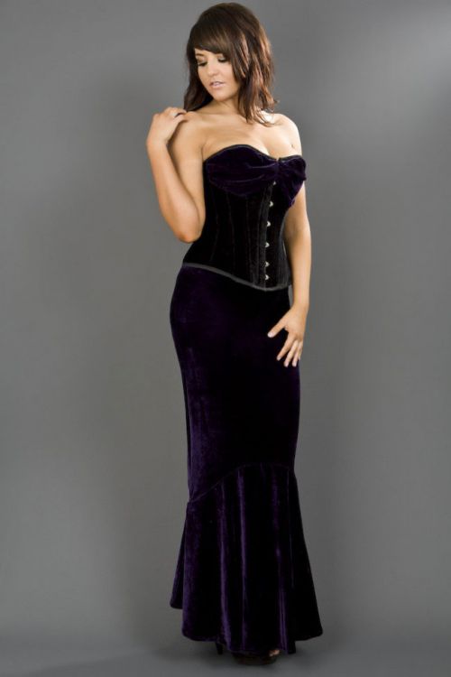  Opera overbust steel boned corset in black & purple velvet Burleska opera-overbust-corset-purple-velvet  1