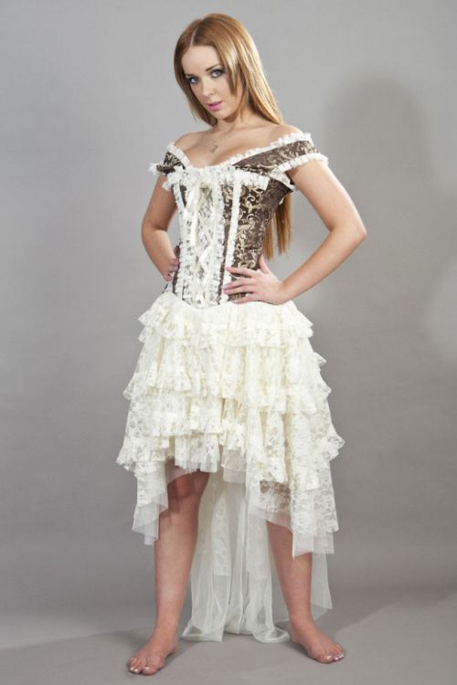  Ophelie corset dress in brown & gold scroll brocade Burleska ophelie-corset-dress-brown-gold-scroll  1