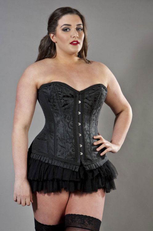  Petra overbust plus size steel boned corset in black scroll brocade Burleska petra-overbust-corset-black-scroll-plus  1
