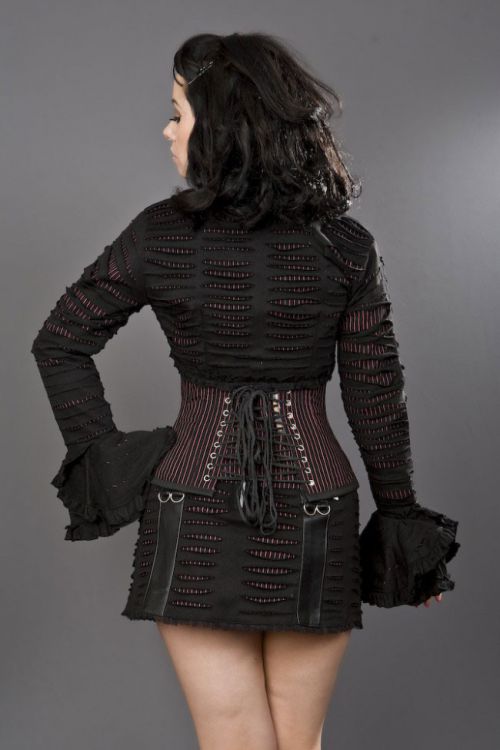  Razor gothic bolero jacket in black and red stripes Burleska razor-bolero-red-stripe  2