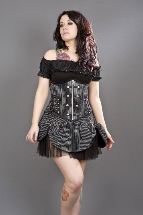  Rock underbust black white striped corset with studs Burleska rock-underbust-corset-white-stripe /   /  1