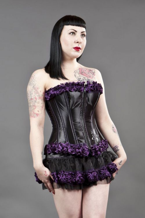  Rose burlesque mini skirt in organza with purple rose Burleska rose-mini-purple  1