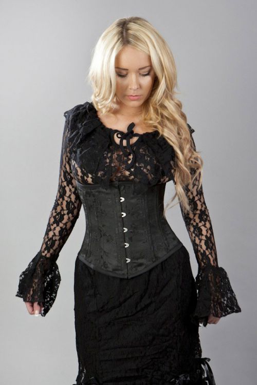  Sophisticated double steel boned underbust corset in black blossom brocade Burleska sophisticated-ub-black-blossom  1