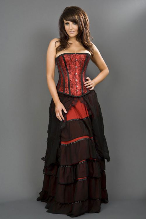  Traditional overbust corset in red satin & black spider lace overlay Burleska traditional-overbust-corset-red-black-spider  1