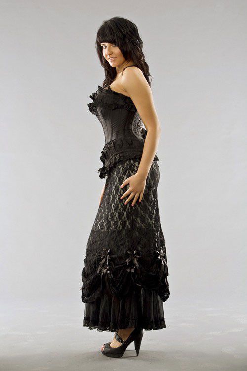  Vanity victorian goth maxi skirt in silver cotton & black lace overlay Burleska vanity-long-skirt-silver-lace  1