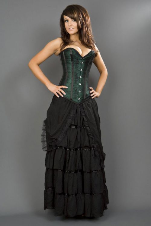  Victorian overbust corset in green satin & black spider lace overlay Burleska victorian-overbust-corset-green-black-spider  1