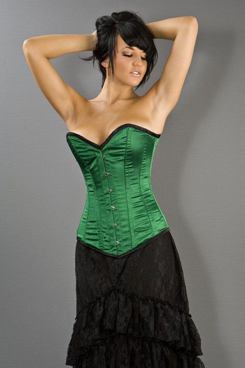  Victorian overbust long line corset in green satin Burleska victorian-overbust-corset-green-satin  1