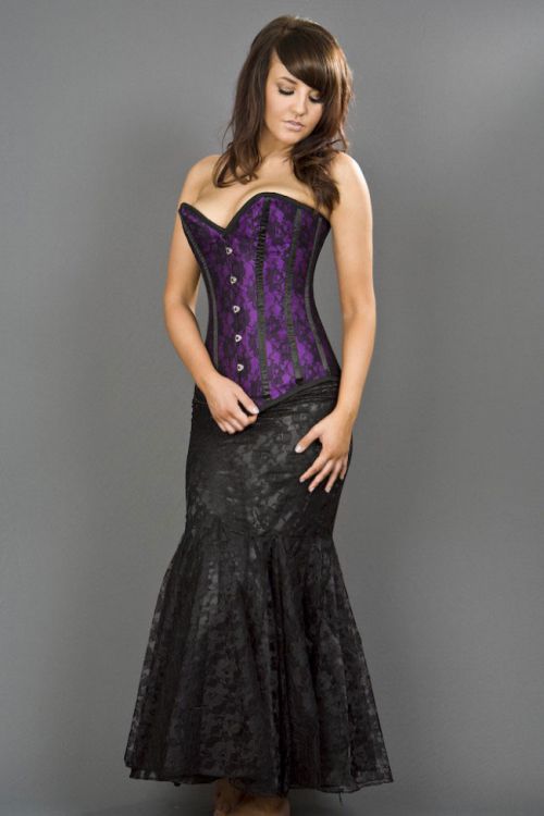  Victorian overbust corset in purple satin & black lace overlay Burleska victorian-overbust-corset-purple-black-lace  1