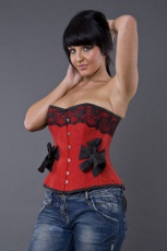  Antoinette overbust steel boned corset in red taffeta - 