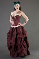  Bijou overbust steel boned corset in burgundy & cream taffeta - 