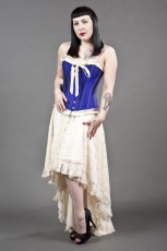  Bijou overbust steel boned corset in navy blue & cream taffeta - 