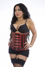  Buckle underbust corset in black PVC & red piping - 