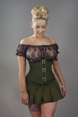  Candy c-lock steel boned underbust corset in olive green twill /  - 