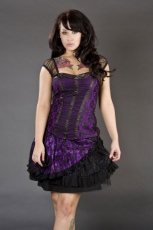  Candy mini flare skirt in purple satin and black lace overlay - 
