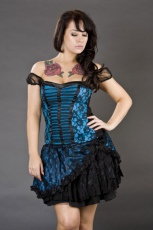  Candy flared mini skirt in turquoise satin and black lace overlay - 