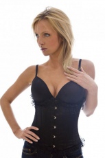  Candy underbust waist training corset in black satin with black lace frill - 