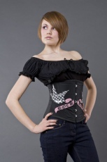  Candy underbust steel boned corset in black taffeta and gingham swallows - 
