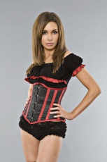  Candy underbust waist training corset in black satin with red piping - 
