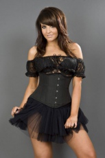  Candy underbust steel boned waist training corset in black taffeta - 