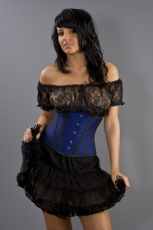  Candy underbust steel boned rockabilly corset in navy blue gingham - 