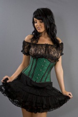  Candy underbust steel boned rockabilly corset in green gingham - 