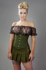  Candy underbust steel boned corset in olive green twill /  - 