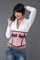 Candy underbust waist training corset in pink & red butterfly design - 